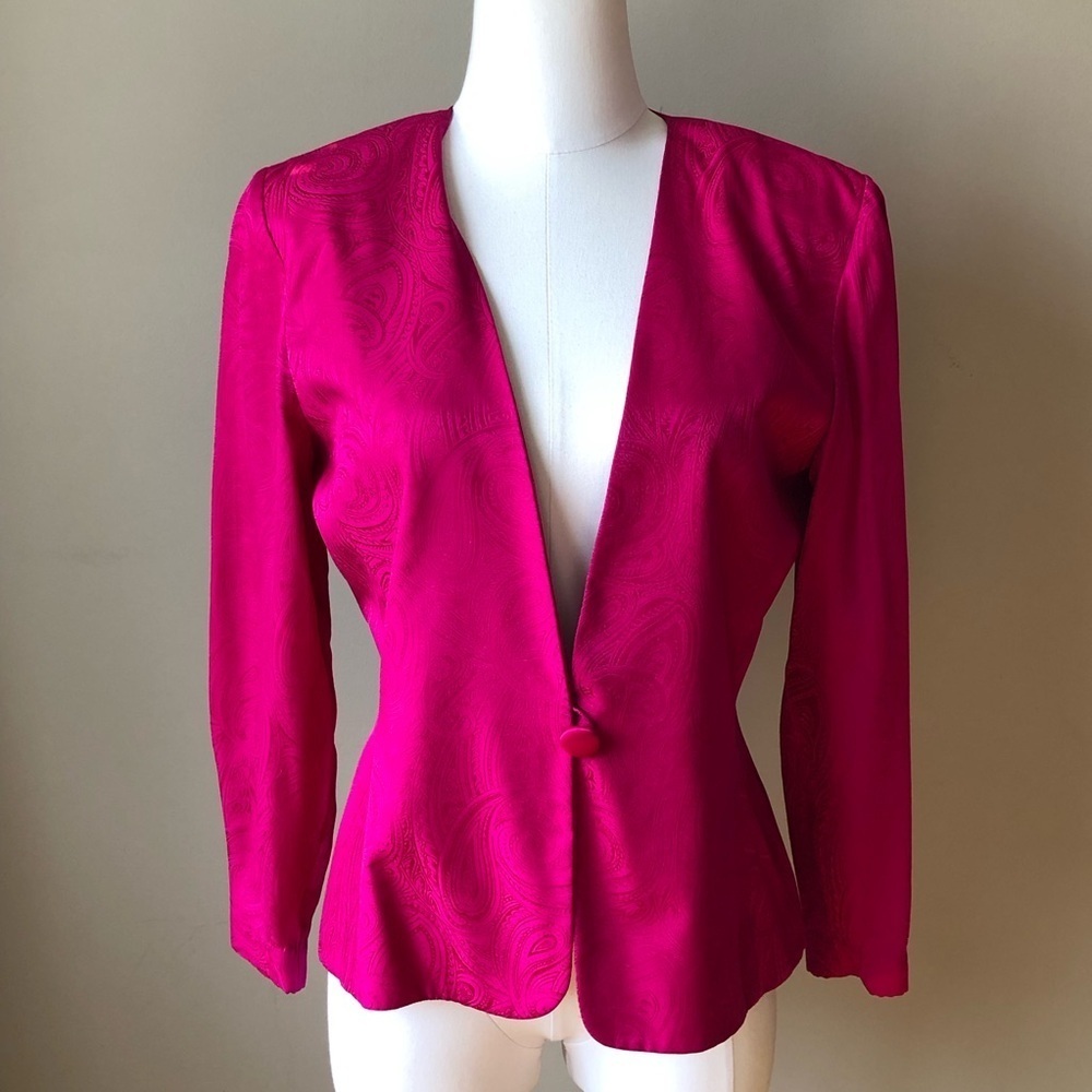 Vintage Hot Pink Silk Paisley Hourglass Blazer S
